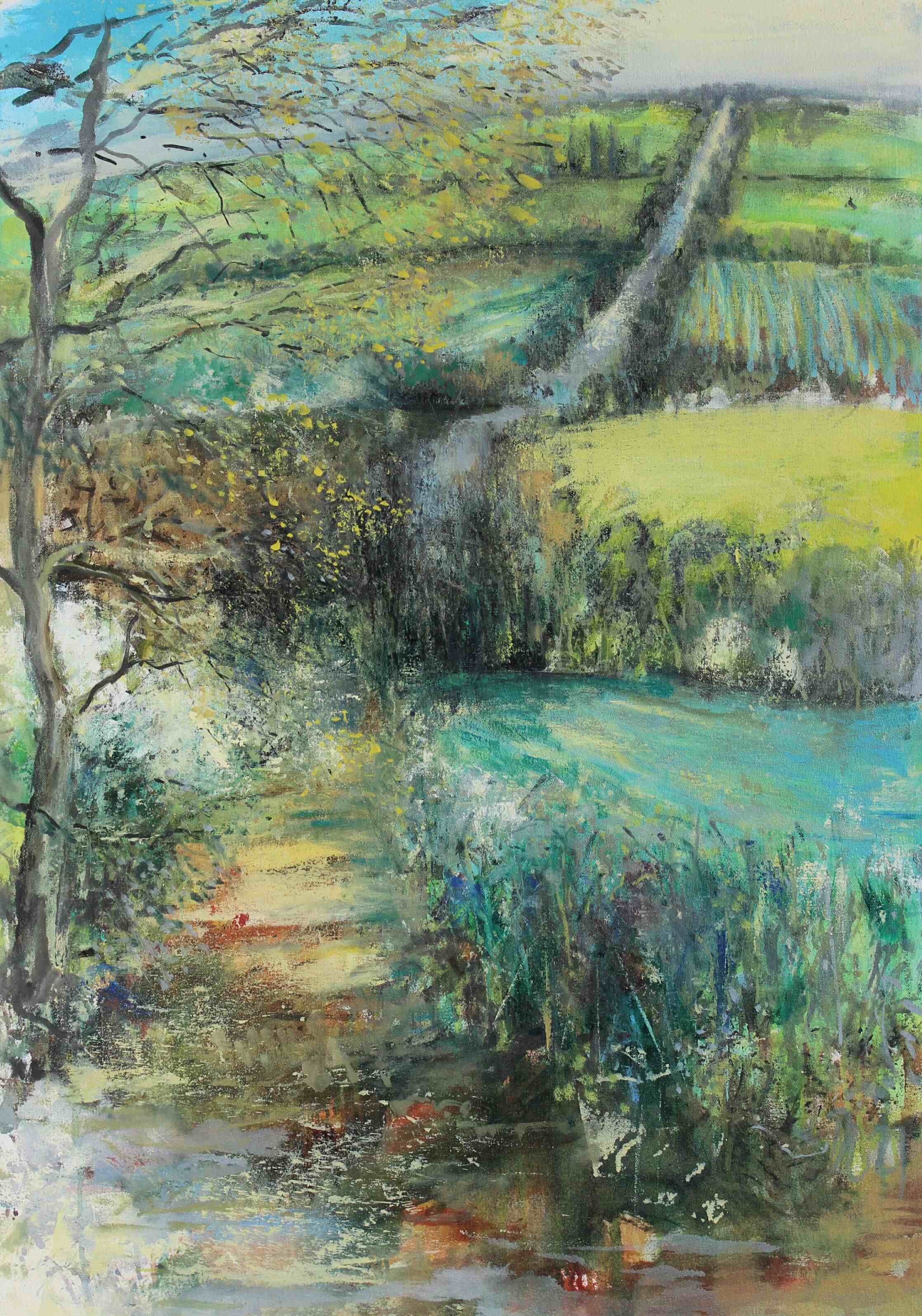 Spring Ditch hedge Lane. Oil on canvas. 100x70cm.