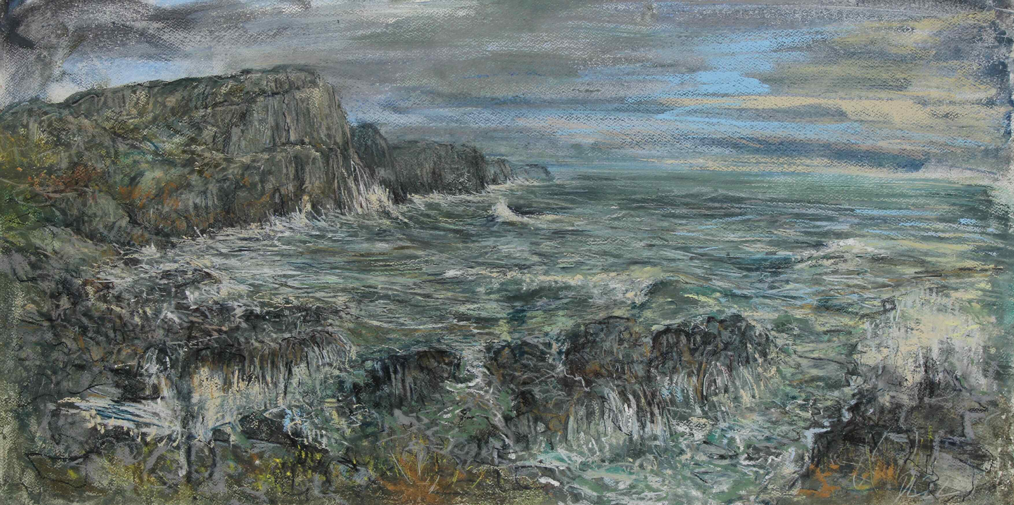 High Tide, Fall Bay. Mixed media on paper. 50x100cm.