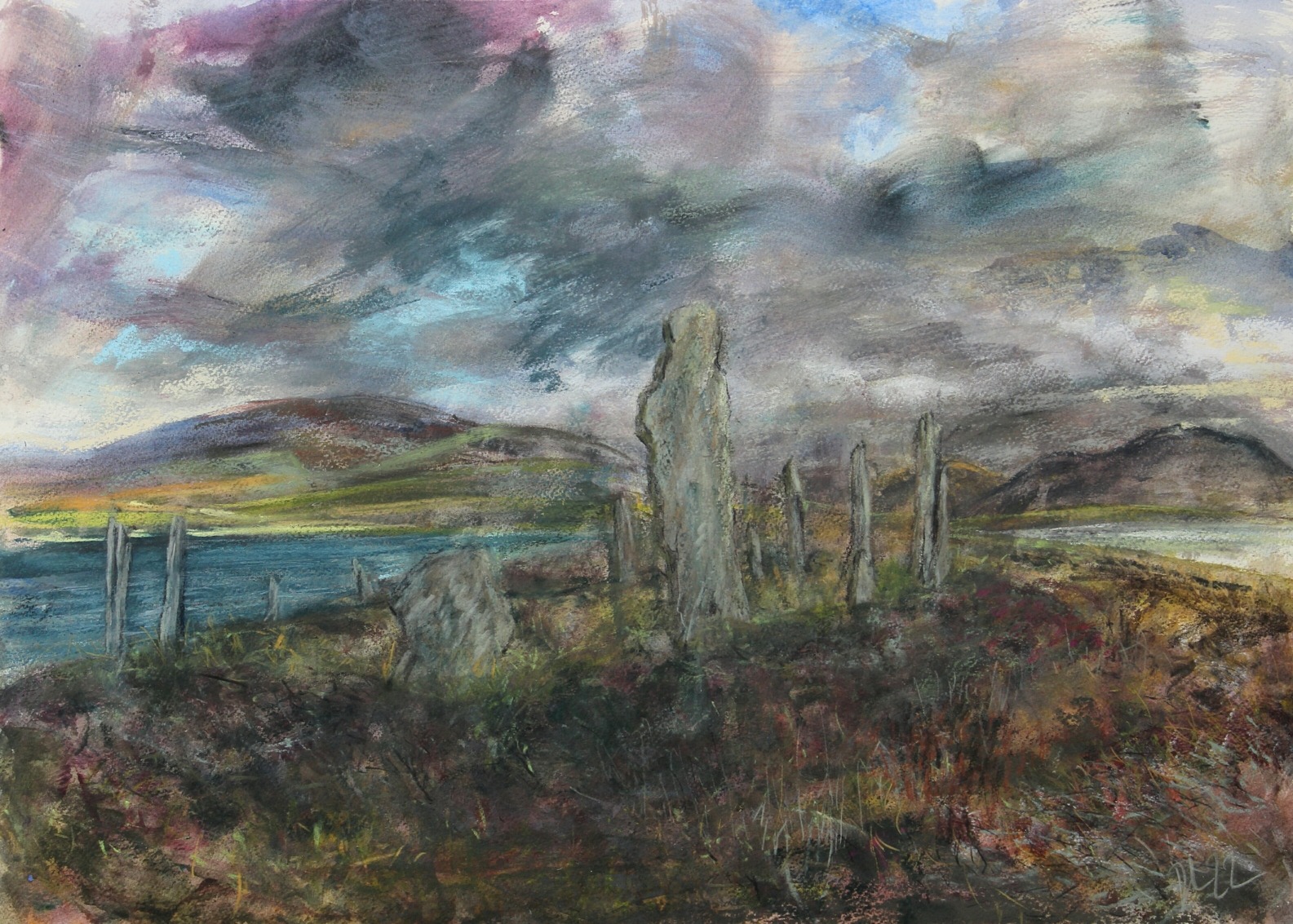 Ring of Brodgar. Mixed media on paper. 50x70cm.