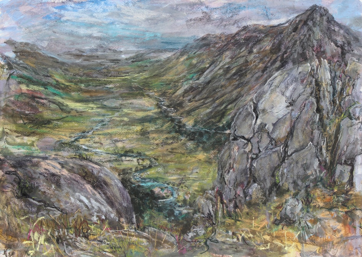 Nant Ffrancon Valley. Mixed media on paper. 50x70cm.